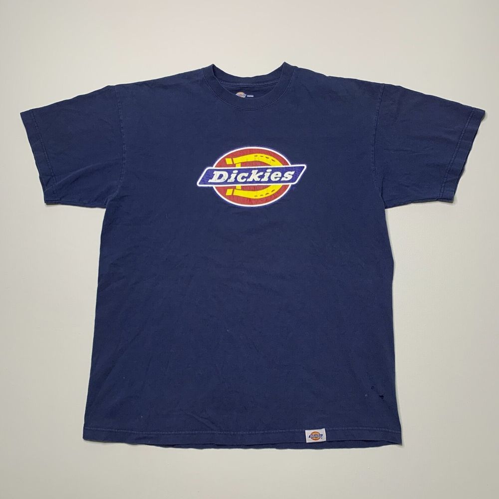 Y2K Dickies Logo Graphic Tshirt Navy Blue Workwear Size XL
